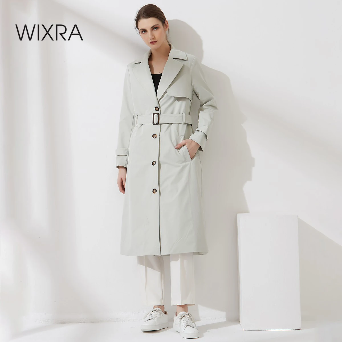 Wixra женский длинный Тренч куртки рукав однобортный с пояса для пальто 2021 осень