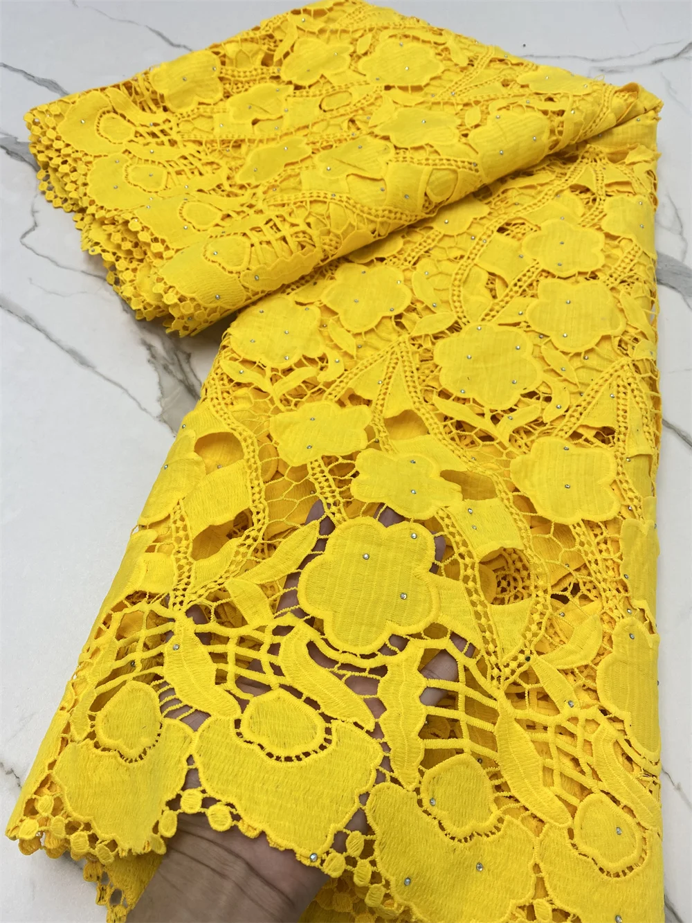 

NI.AI желтый гипюровый шнур с вышивкой, кружевная ткань 2021, высокое качество, африканская кружевная ткань, французский шнур, кружевная ткань д...