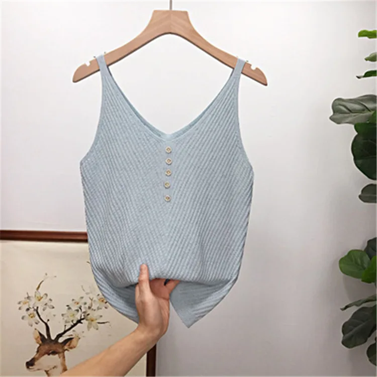 

2021 new summer sleeveless top all-match bright silk camisole women's knitted top slim slimming TB910