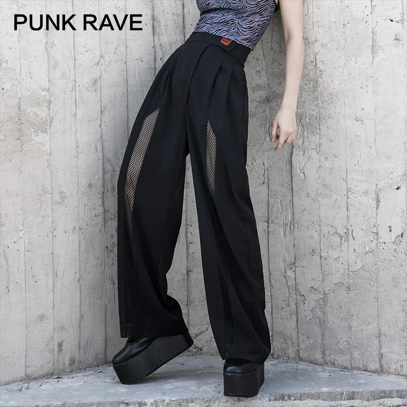 

PUNK RAVE Girl's Punk Black Overalls Summer Hollowed-out Sexy Cargo Pants Women Trendiness Slacks Casual Trousers Streetwear