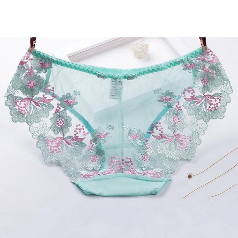 Женские кружевные трусики с вышивкой Roseheart зеленые небесно-голубые хлопковые