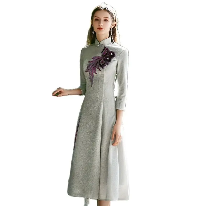

Dress Skirt Female 2021 New Spring and Summer Gray Bridesmaid Dress Long Banquet Annual Small Evening Dress