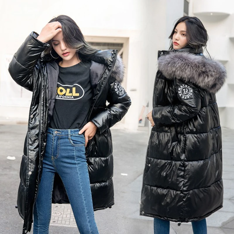 Новая глянцевая пуховая парка Женская Длинная зимняя куртка 2021 женское пуховое