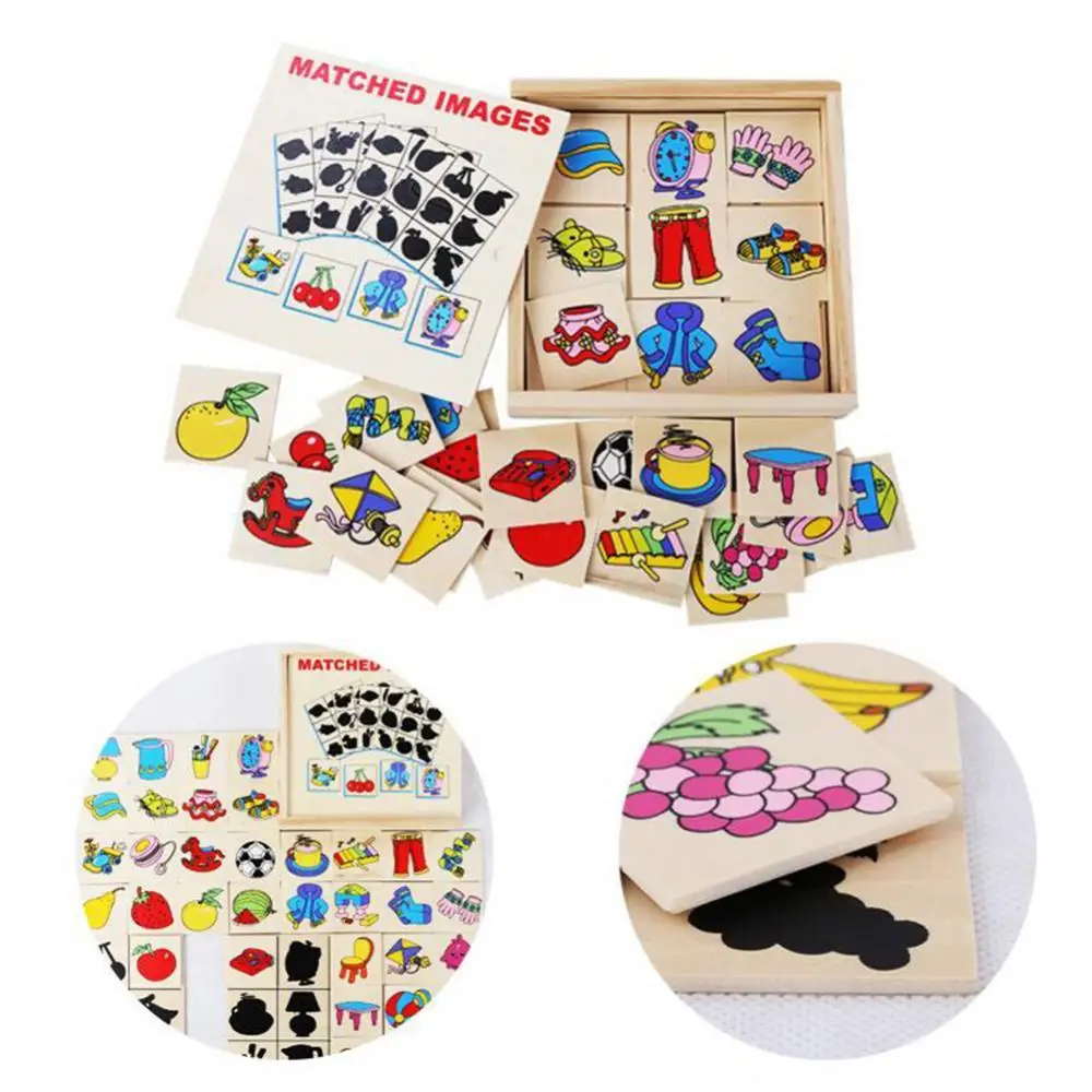 

Wooden Graphics Shadow Matching Cards Puzzle Learning Concentration Kids Toy