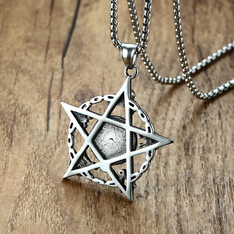 панк зеленый злая кошка глаз пятиконечная звезда кулон ожерелье для мужчин из