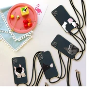 cat cute lovely funny phone case for iphone 7 8 11 12 x xs xr mini pro max plus strap cord chain lanyard soft