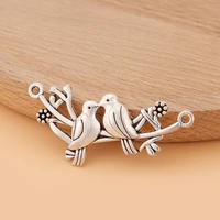 50pcslot silver color birds connector charms pendants for diy jewelry making accessories
