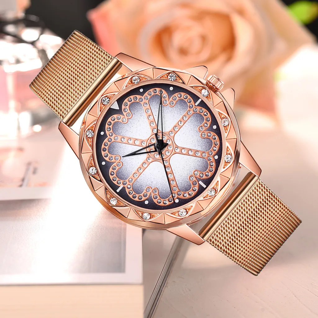 Модные женские часы цветочный циферблат стразы кварцевые наручные сетчатый