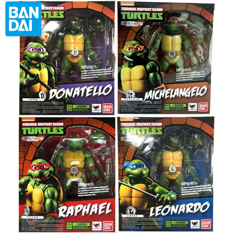 BANDAI Original S.H.F. Figuras de acción de Tortugas Ninjas mutantes adolescentes, DONATELLO, Raphael, LEONARDO, modelo de PVC de 15CM, juguetes de regalo