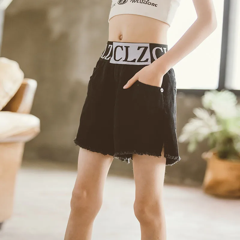 

8 10 years Kids Girls Denim Shorts Fashion Black White Summer Teenage Girls Outfit