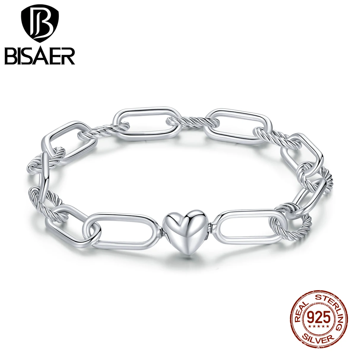 

Bisaer Genuine 925 Sterling Silver Love Of Paper Clips Bracelet & Bangle For Women Fit Original Brand Fine Jewelry ECB202