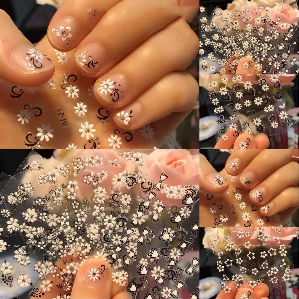 

20/24/30PCS 3D Sticker Nail Decals Floral Decal Nail Transfer White Flower 3D-Adhesive Nail Stickers Kids Nail Sticker ,1 set