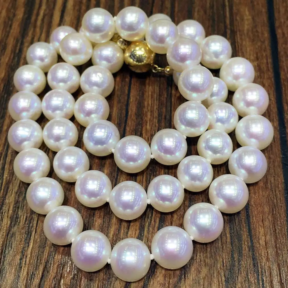 

9-10 mm White Pearl Necklace light freshwater pearl necklace birthday gift 925 silver clasp fine JEWELRY