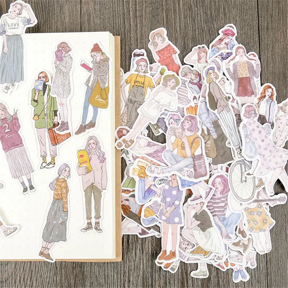 100 220pcs Fashion Smart Girls Paper Stickers Kawaii Stationery DIY Scrapbooking Postcards Decorations Self Adhesive Seal Lables