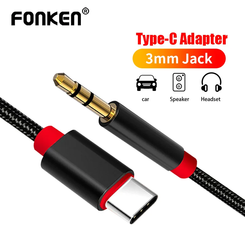 Аудиокабель FONKEN с разъемом USB Type C на 3 5 мм AUX аудиокабель автомобильный