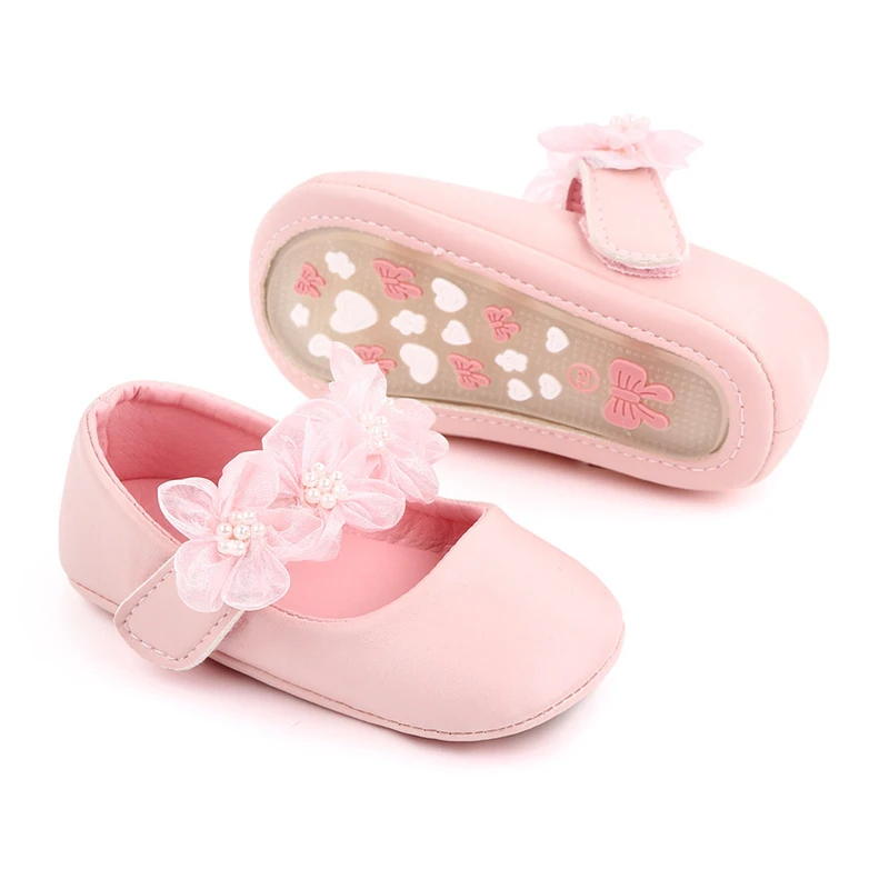 Zapatos de princesa para primeros pasos para ni&ntilde;a, cadena de flores para cuna, elegantes, suela antideslizante de goma, suaves y c&oacute;modos-3