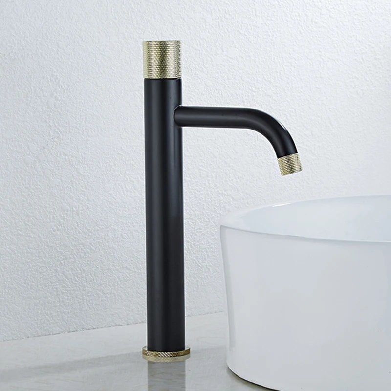 Матовый черный и золотой круглый сетчатый кран для раковины латунный ванной