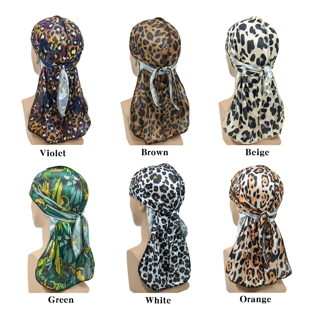 

Leopard Printing Satin Silk Durags Custom Designer Bonnets and Hair Wraps