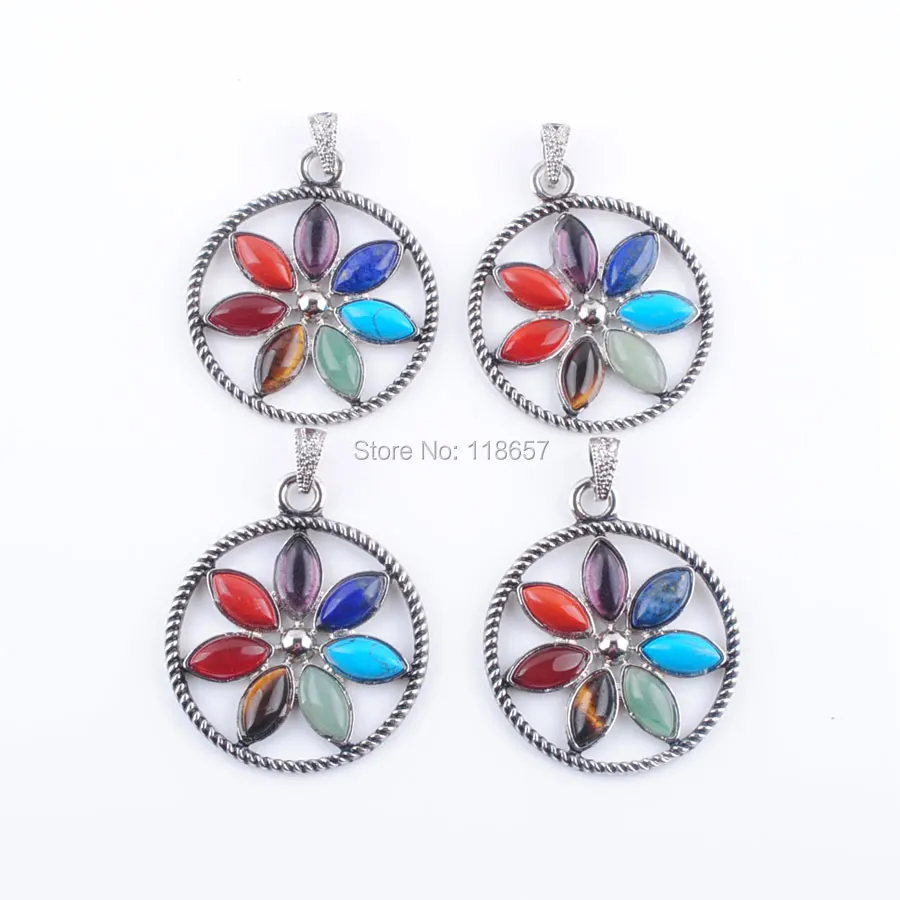 YOWOST Free shipping Popular Natural Gem Stones Beads 7 Chakras Reiki Healing Flowers Round Pendant Charm Jewelry 1Pcs IN3267 | Украшения и
