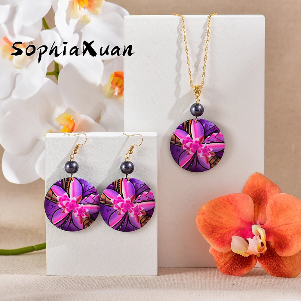 

SophiaXuan Hawaiian Jewelry Sets Hot Selling Fashion Acrylic Flower Dangle Pearl Earrings and Necklaces Set for Women 2021 Party