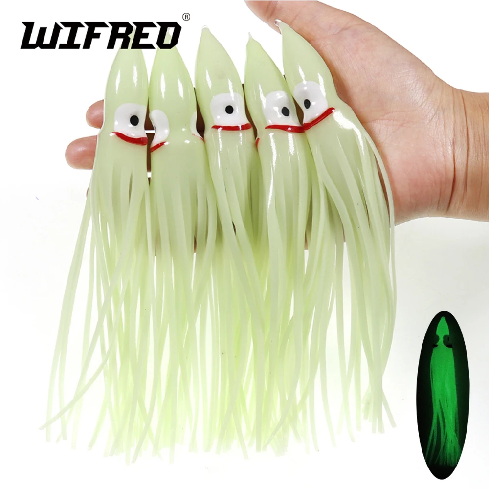 

5-18cm Luminous Squid Skirts Soft Lure pesca Night Fishing Lure Octopus Glow Rubber Artificial Bait for Saltwater Fishing