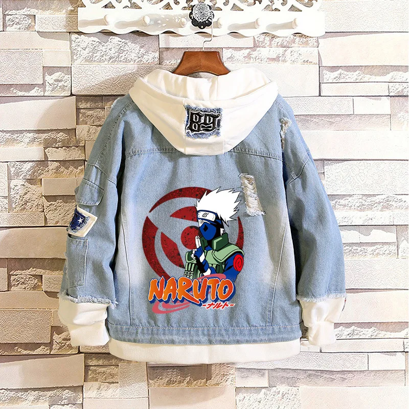 Модное дизайнерское джинсовое пальто с аниме принтом мультяшное Akatsuki Sasuke Pain для