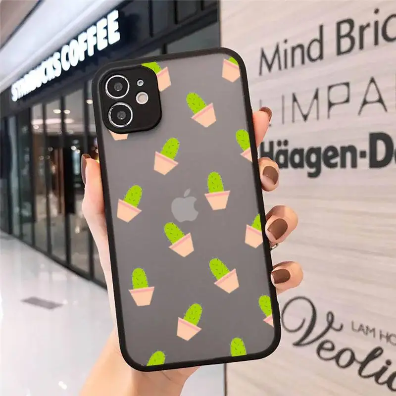 

Cute cartoon cactus Phone Case Matte Transparent for iPhone 7 8 11 12 s mini pro X XS XR MAX Plus cover funda