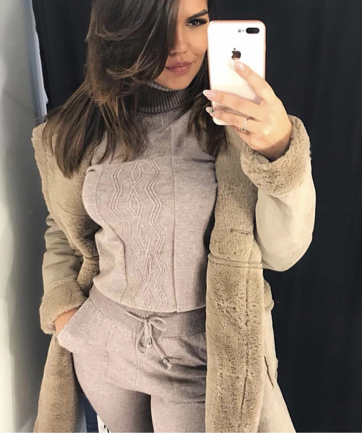Khaki 22 Knitted tracksuit for women Hooded Sweater Casual knitted suit Women 2 Piece set Zipper long sleeve Sporting women's suit - Цвет: Khaki 22
