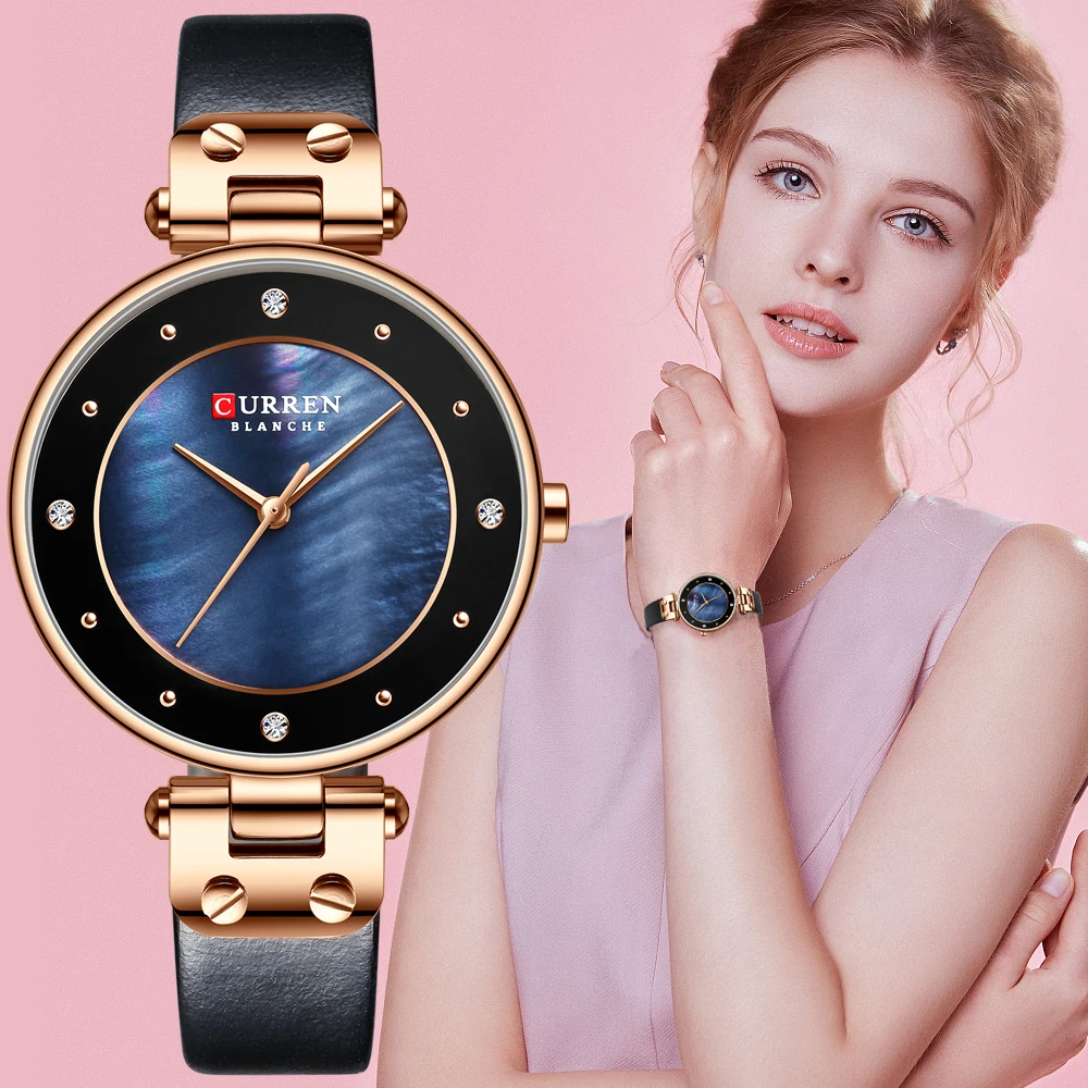 

CURREN женские часы Reloj Mujer Топ бренд Роскошный кожаный ремешок наручные часы для женщин синие часы Стильные кварцевые женские часы