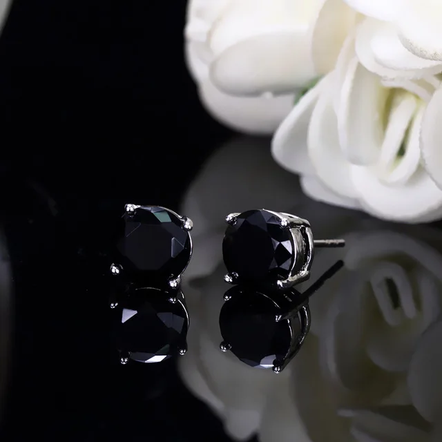 Black Earrings Круглый Мистический Огонь кристалл клипсы с камнем Серьги для женщин мужчин 925 Серебряный Цвет Радуга синий зеленый циркониевый Двойные серьги свадьба - Окраска металла: Black Earrings