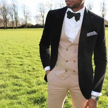 Costume noir pour homme, ensemble 3 pièces décontracté, à revers cranté, pour homme d'affaires, marié, bal, meilleur homme, veste, pantalon, gilet, nœud papillon, 2021  (1)