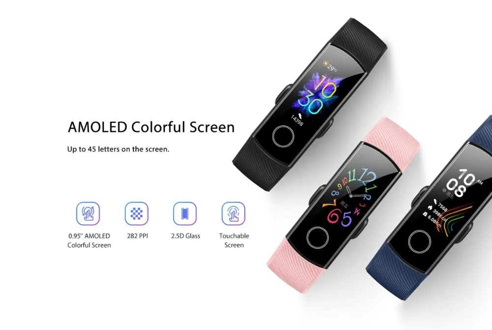 Браслет Honor Band 5 Band 5, умный браслет с кислородом в крови, монитор сердечного ритма в реальном времени, 0,95 дюймов, AMOLED экран, 5 АТМ, водонепроницаемый