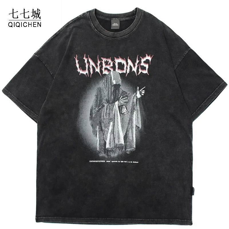 

Для мужчин в стиле «хип-хоп» призрак Футболка с принтом уличный сверхразмерный мыть футболки 2021 Harajuku хлопковые летние шорты с длинными рука...