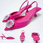 Женские пляжные туфли ZA, розовые свадебные туфли с блестками, открытые босоножки для улицы, лето 2021