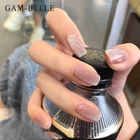 Голографические накладные ногти кошачий глаз GAM-BELLE, длинные, квадратные, французские, полностью пригодные для носки, накладные ногти для профессионалов