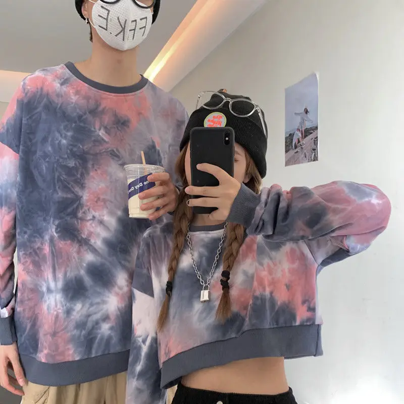 

Pullover Hoodie Women Fashion Tie Dye Print Sweatshirts Hoodies Couple Loose Long Sleeve Streetwear Cropped Women Clothes
