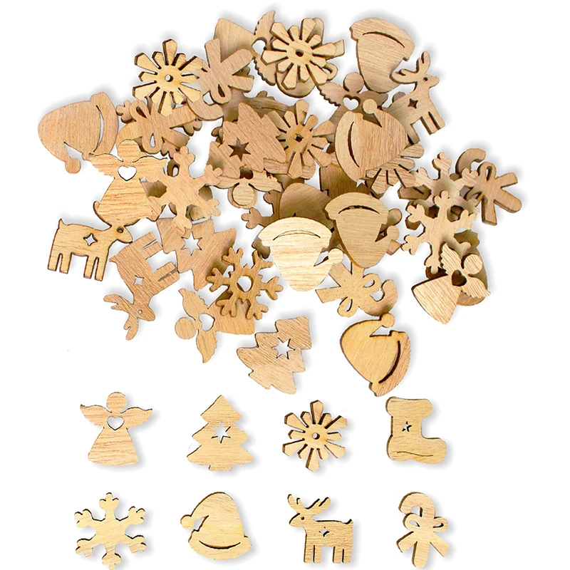 50pcs 03 50 шт., деревянные рождественские украшения, елочные украшения, Санта-Клаус, снеговик, олень, рождественские вечерние украшения для дома, подарок на год - Цвет: 50pcs 03