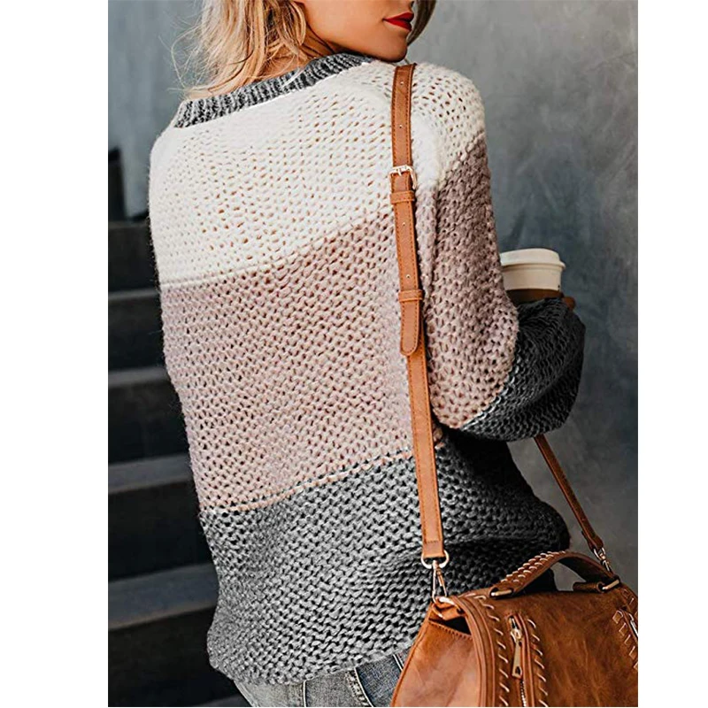 свитер женский Осенне-зимний пушистый мохер с длинным рукавом в стиле пэчворк