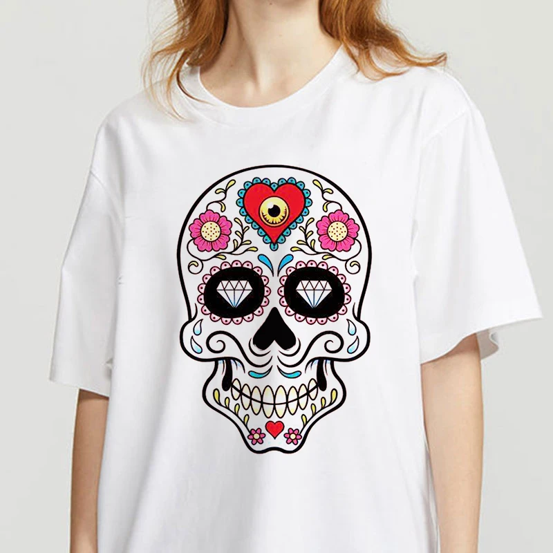 

Showtly Horro Skull summer streetclothing Tshirt Cartoon Top Tees kawaii T Shirt Women Harajuku Short Sleeve Fun Ulzzang T-Shirt