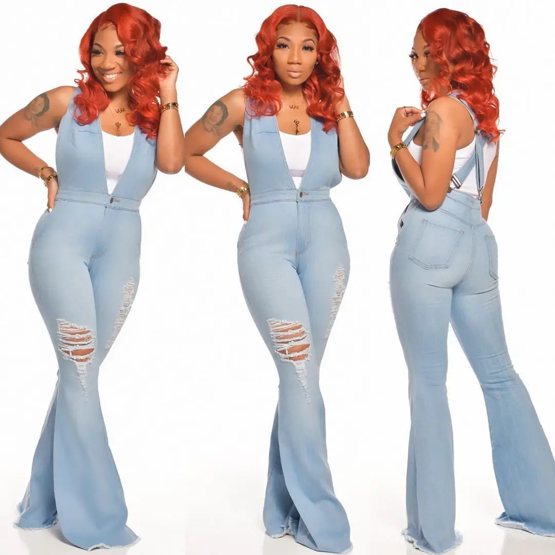 

Женский пикантный модный джинсовый Облегающий комбинезон на бретелях с микро-клеш леггинсы осень 2020