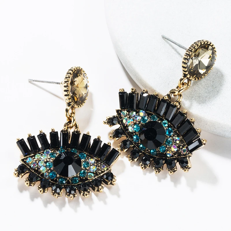 Color Rhinestone Big Eye Drop Earrings 2019 New Europe Fashion Vintage Statement Dangle Earring For Women Girl Party Jewelry |