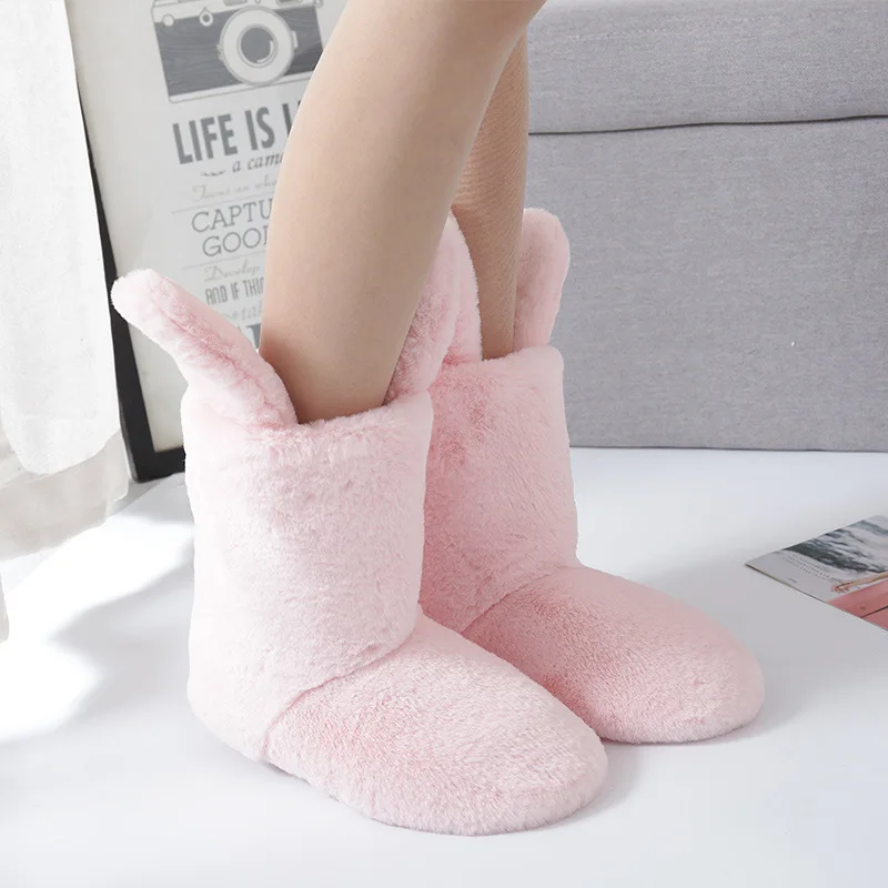 Женские мягкие теплые тапочки из искусственного флиса с заячьими ушками