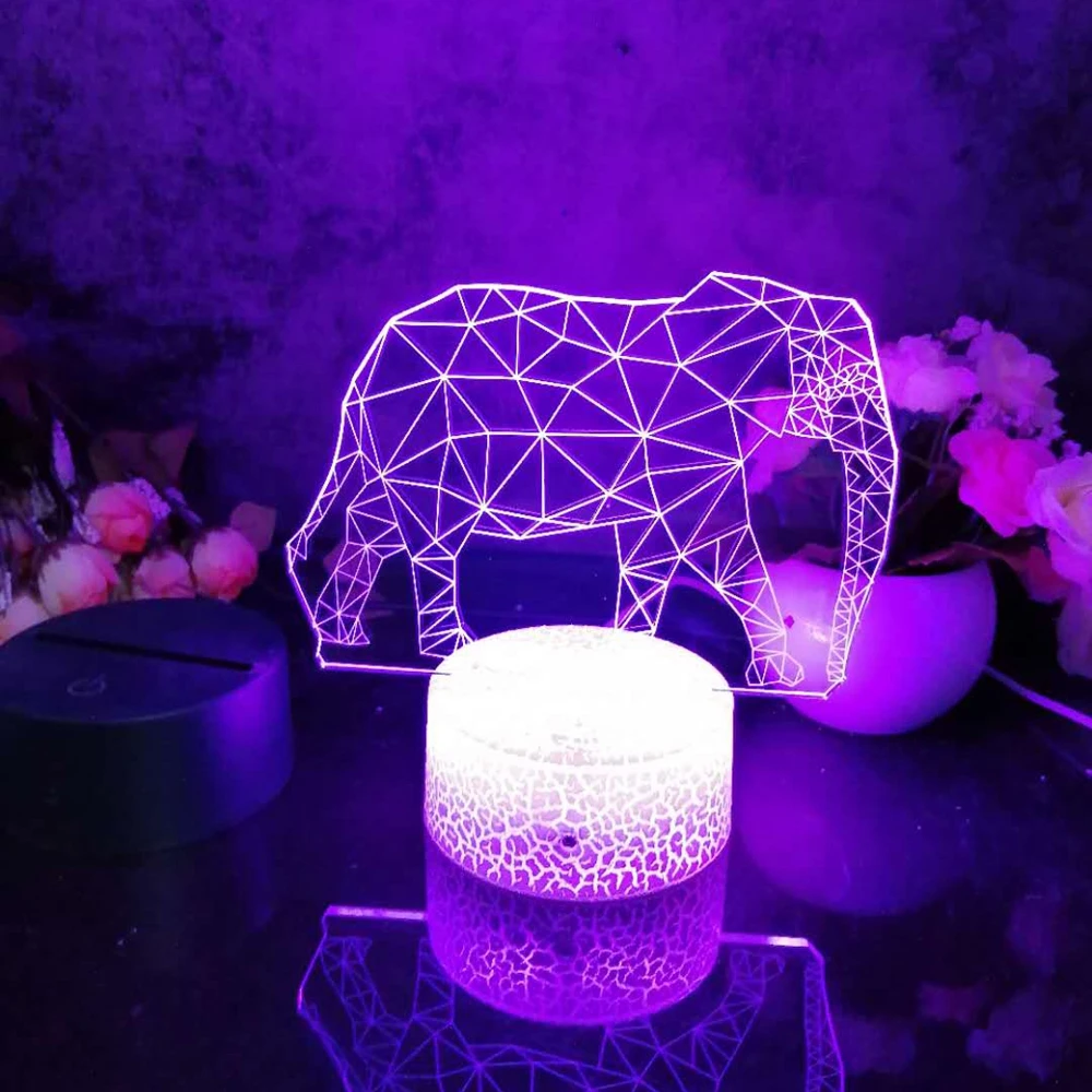 

Led 3D Night Light Elephant Pattern Nightlight for Child Bedroom Decor Desk Lamp 16 Color with remote