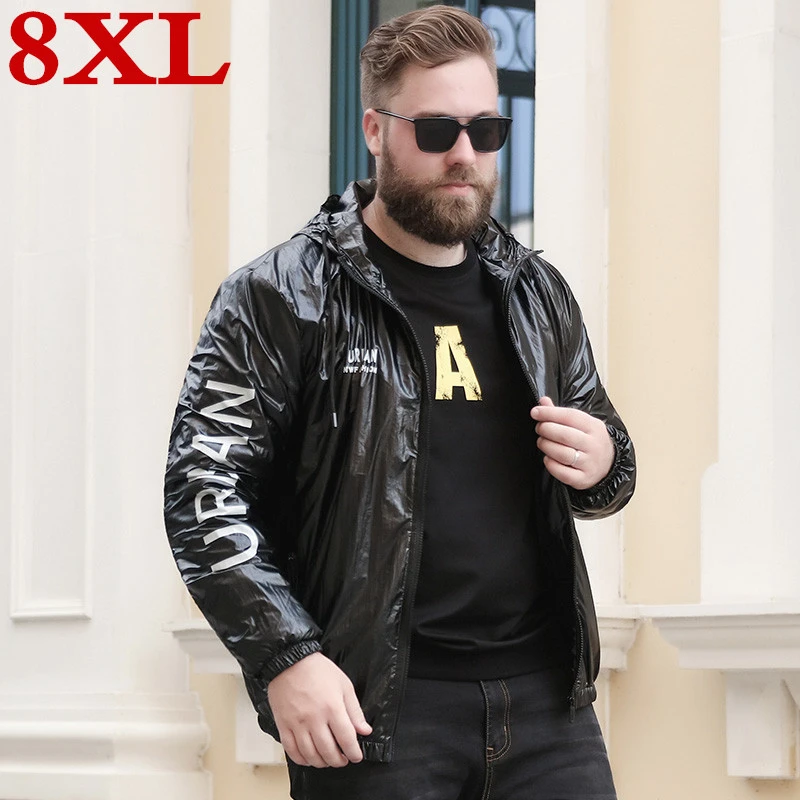

autumn Spring and plus size men's high-end printing hooded casual jacket foreign trade trend personality bright waterproof coat