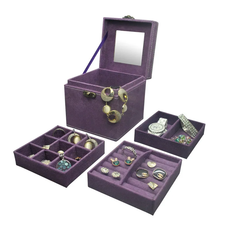 

3 Layers Velvet Square Watch Jewelry Box Fashion Jewellery Display Storage Packaging Case Organizer Gift Boxes 4 Colors