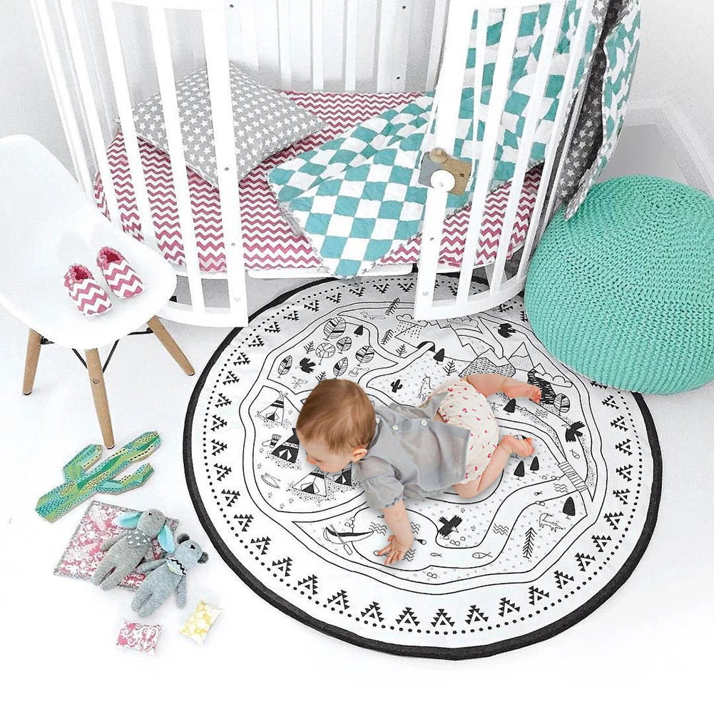 Детский коврик для ползания карта мира игровой с узором одеяло напольный круглый