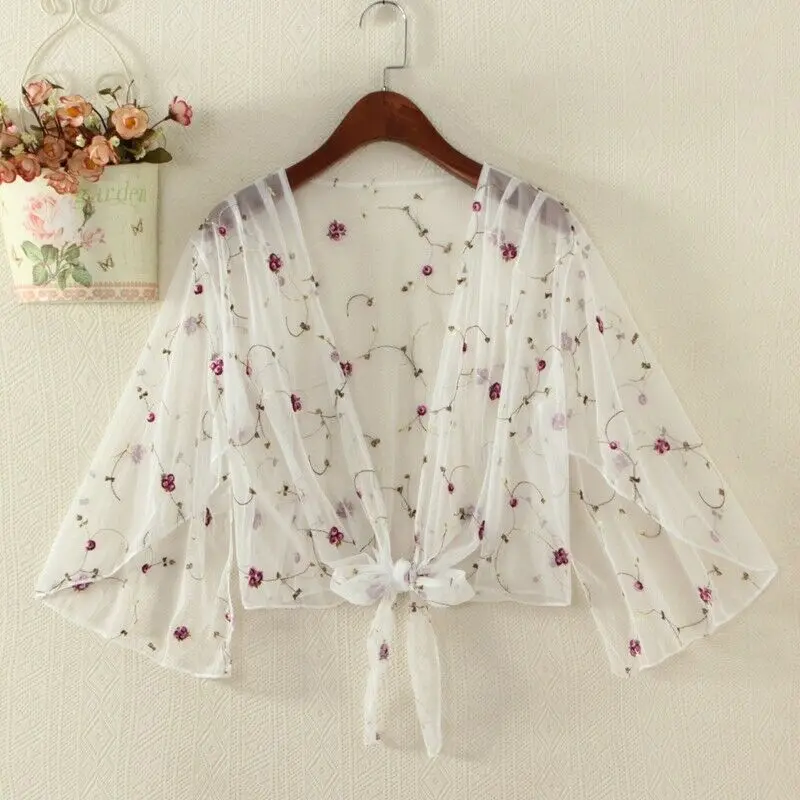 

Womens Tops And Blouses Summer Floral Blouse Shirt Cardigan Thin Outwear Hollow Out Blouse Cover Up Blusas Femininas Elegante
