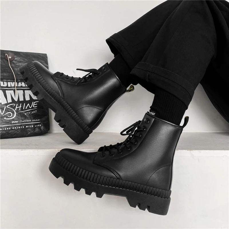 

Men's casual shoes high top British style Martin shoes boots outdoor sports fashion shoes black Lace-up shoes