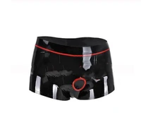 handmade rubber latex male boxer shorts tight panties with front penis hole ring man underwear