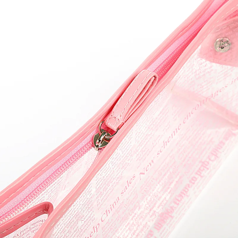 

PVC Translucent Makeup Bag Women Wash Bag Travel Organizer Multi-function Newspaper PrintLetter Briefcase Cosmetic Bag Big Space